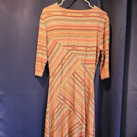 100% PERUVIAN CONNECTION STRIPED MULTI COLOR MAXI DRESS 3/4 SLEEVES SIZE M - Picture 4 of 9